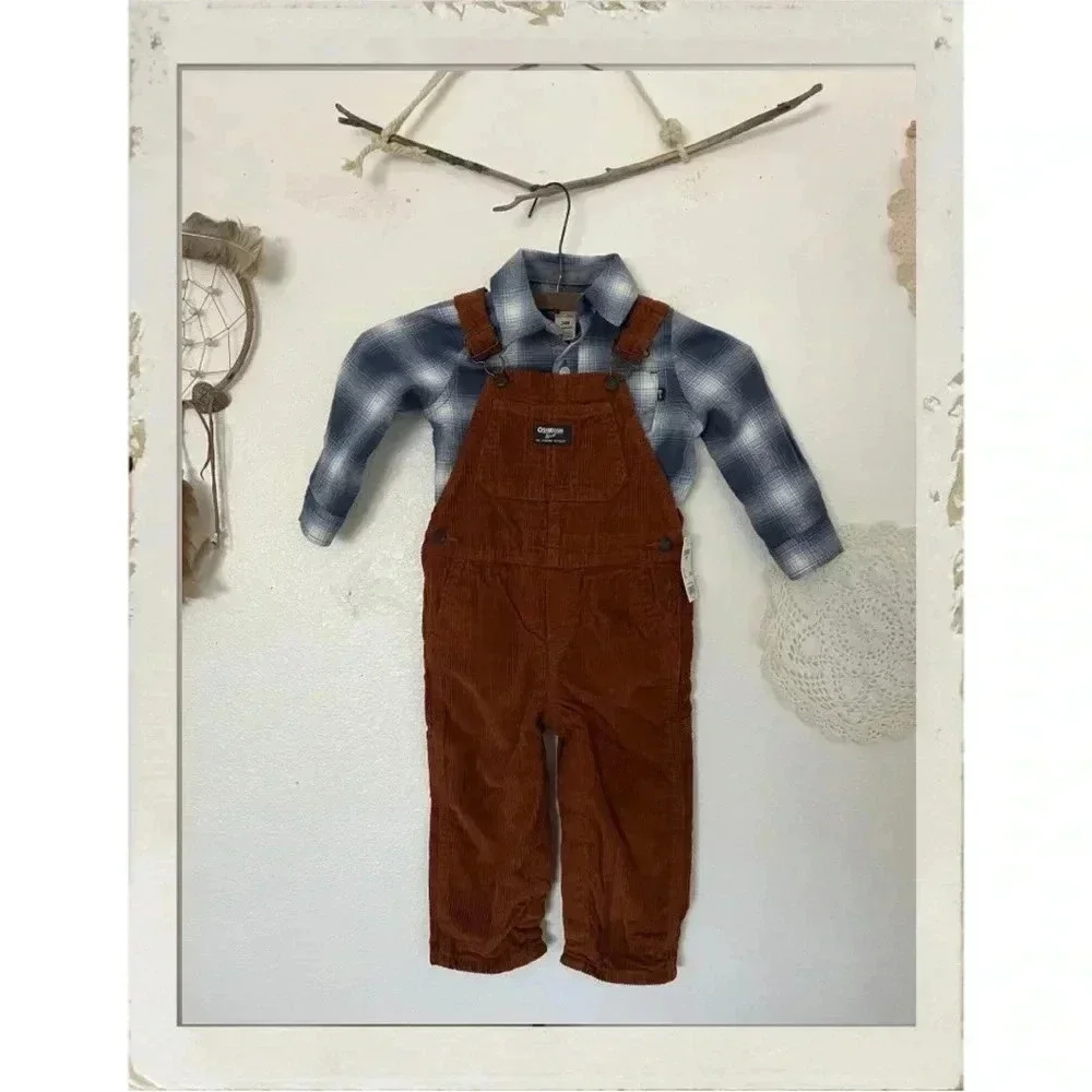 ✨BOGO FREE✨ OshKosh Bgosh | Brown Tan Corduroy Overalls Set Size 24 Months